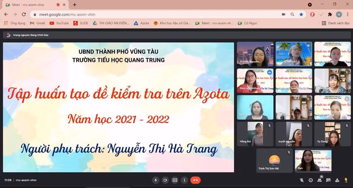 Ảnh chụp màn hình buổi tập huấn kiểm tra trực tuyến của trường Tiểu học Quang Trung. (Ảnh: NTCC)