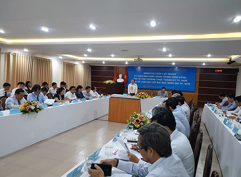 Quang cảnh buổi làm việc của ông Trần Lưu Quang với Đại học Quốc gia Thành phố Hồ Chí Minh (ảnh: P.L)