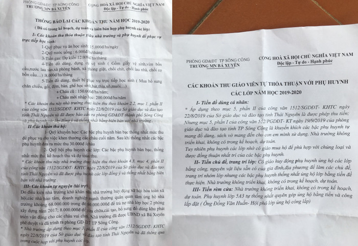 Thông báo của Trường mầm non Bá Xuyên gửi phụ huynh lý giải về các khoản thu gửi phụ huynh trong buổi họp phụ huynh toàn trường vào ngày 27/10. Ảnh: NVCC. Thông báo của Trường mầm non Bá Xuyên gửi phụ huynh lý giải về các khoản thu gửi phụ huynh trong buổi họp phụ huynh toàn trường vào ngày 27/10. Ảnh: NVCC.