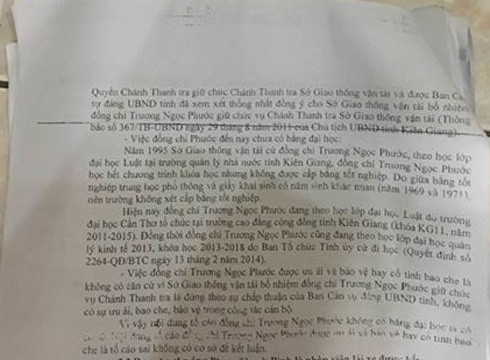Trích thông báo số 36 của Đảng ủy Sở gGao thông Vận tải tỉnh Kiên Giang về bằng Đại học (ảnh: P.L)