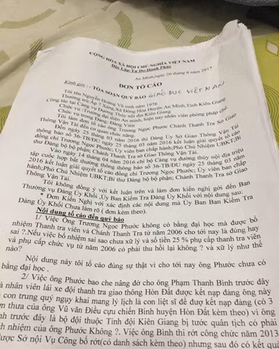 Đơn tố cáo gửi Báo điện tử Giáo dục Việt Nam của ông Nguyễn Hoàng Vũ (ảnh: P.L) Đơn tố cáo gửi Báo điện tử Giáo dục Việt Nam của ông Nguyễn Hoàng Vũ (ảnh: P.L)
