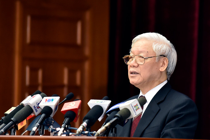 Tổng Bí thư Nguyễn Phú Trọng phát biểu bế mạc Hội nghị Trung ương 7. Ảnh: VGP/Nhật Bắc Tổng Bí thư Nguyễn Phú Trọng phát biểu bế mạc Hội nghị Trung ương 7. Ảnh: VGP/Nhật Bắc