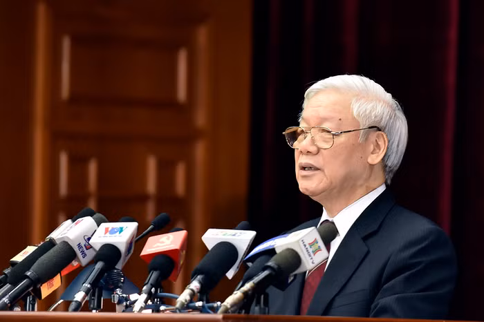 Tổng Bí thư Nguyễn Phú Trọng phát biểu bế mạc Hội nghị Trung ương 7. Ảnh: VGP/Nhật Bắc