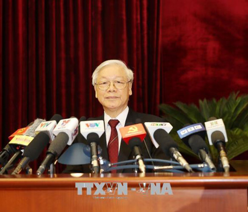 Tổng Bí thư Nguyễn Phú Trọng phát biểu bế mạc tại Hội nghị lần thứ bảy Ban Chấp hành Trung ương Đảng Cộng sản Việt Nam khóa XII. Ảnh: Trí Dũng/TTXVN