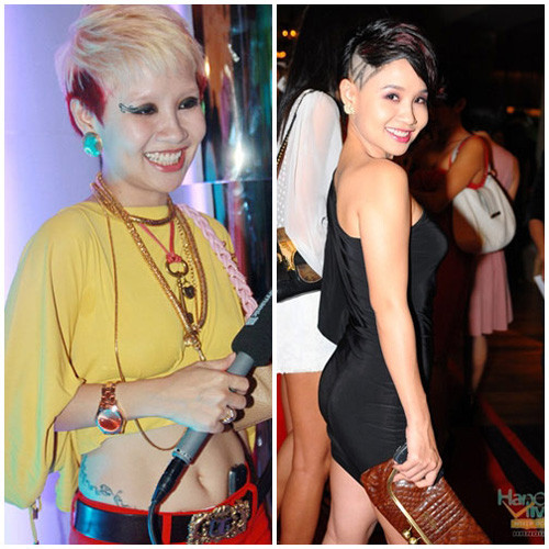 2. Ca sĩ Mai Khôi Mai Khôi đã bị "ném đá" quá nhiều lần vì sự nổi loạn của mình. Cô nàng thích khoe thân trong những bộ cánh vô cùng kiệm vải khoe các hình xăm "độc". Không những thế, "người đàn bà trẻ con" còn thường xuyên gây sốc bằng những kiểu tóc ngắn được cắt xén quái dị và nhuộm màu độc. Với lối sống và tư tưởng khá "Tây",Mai Khôi luôn tỏ ra dửng dưng với những lời xì xào của dư luận về phong cách của mình. 2. Ca sĩ Mai Khôi Mai Khôi đã bị "ném đá" quá nhiều lần vì sự nổi loạn của mình. Cô nàng thích khoe thân trong những bộ cánh vô cùng kiệm vải khoe các hình xăm "độc". Không những thế, "người đàn bà trẻ con" còn thường xuyên gây sốc bằng những kiểu tóc ngắn được cắt xén quái dị và nhuộm màu độc. Với lối sống và tư tưởng khá "Tây",Mai Khôi luôn tỏ ra dửng dưng với những lời xì xào của dư luận về phong cách của mình.