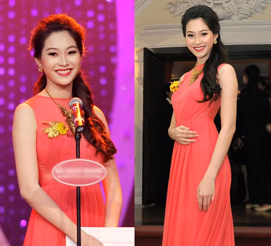 Chiếc váy màu cam cùng nụ cười tươi tắn càng tôn thêm vẻ đẹp rạng ngời, quý phái của Hoa hậu.