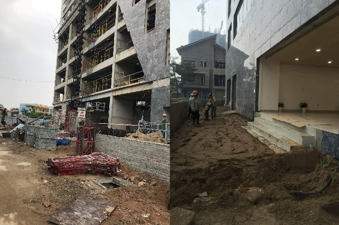 Nhiều hạng mục công trình dự án HH2 còn đang thi công, vật liệu xây dựng vẫn ngổn ngang, bừa bộn, nhưng chủ đầu tư đã ép người dân nhận nhà. Ảnh: NVCC Nhiều hạng mục công trình dự án HH2 còn đang thi công, vật liệu xây dựng vẫn ngổn ngang, bừa bộn, nhưng chủ đầu tư đã ép người dân nhận nhà. Ảnh: NVCC