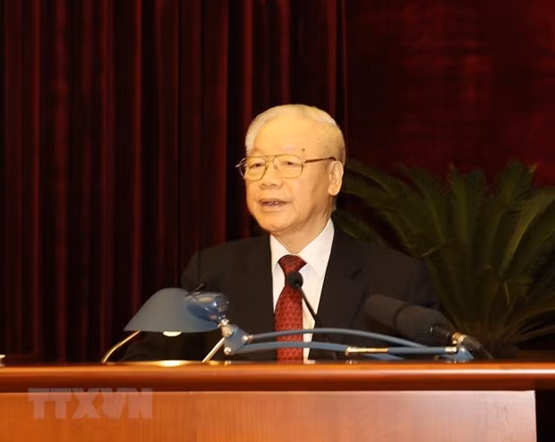 Tổng Bí thư Nguyễn Phú Trọng phát biểu khai mạc Hội nghị Trung ương 8 khóa XIII. (Ảnh: Trí Dũng/TTXVN) Tổng Bí thư Nguyễn Phú Trọng phát biểu khai mạc Hội nghị Trung ương 8 khóa XIII. (Ảnh: Trí Dũng/TTXVN)