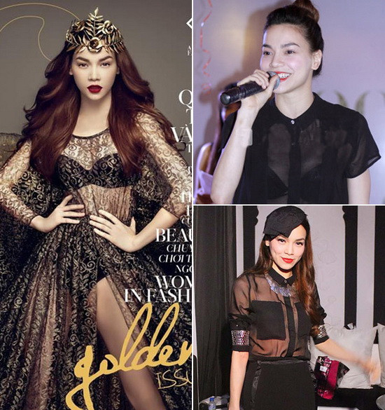 Trên bìa một tạp chí thời trang, nữ ca sĩ chân dài hóa thân thành nữ hoàng sexy và quyền lực. Đặc biệt, Hà Hồ diện mẫu váy thậm chí còn táo bạo gấp bội phần chiếc váy Hồng Quế xuất hiện trên thảm đỏ. Với chất liệu ren mỏng tang, trong suốt, đường xẻ tà dài từ bụng xuống chân, toàn bộ nội y đen “lộ thiên", Hồ Ngọc Hà tự tin chứng tỏ đẳng cấp và gu thời trang có thẩm mĩ.