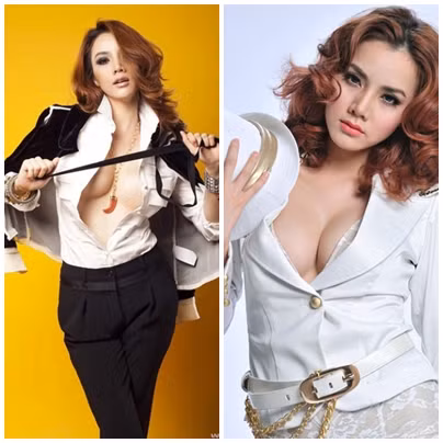 ... hay trong những shot hình thời trang Trang Nhung cũng tìm cách 'khoe' vòng 1 triệt để