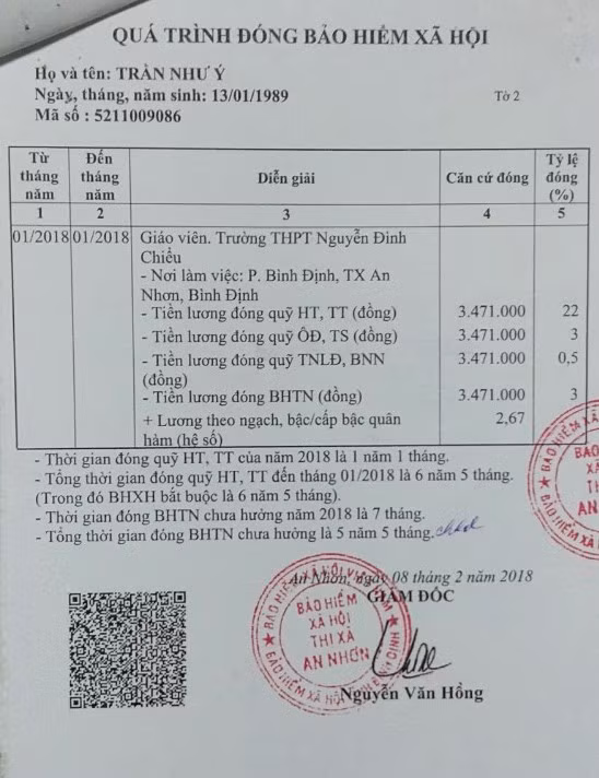 Sổ bảo hiểm của giáo viên hợp đồng Bình Định (Ảnh:V.N)