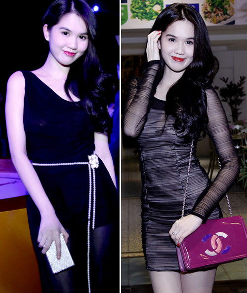 1. Ngọc Trinh Có lẽ không có người đẹp nào 'nghiện' váy đen hơn Ngọc Trinh. Cô mặc chúng quá nhiều trong các sự kiện đến nỗi nhiều người cho rằng hình ảnh của cô đang dần nhàm chán đi. Nhưng không thể phủ nhận rằng Ngọc Trinh diện váy đen vẫn đẹp nhất khi cô sở hữu một làn da trắng nõn nà.