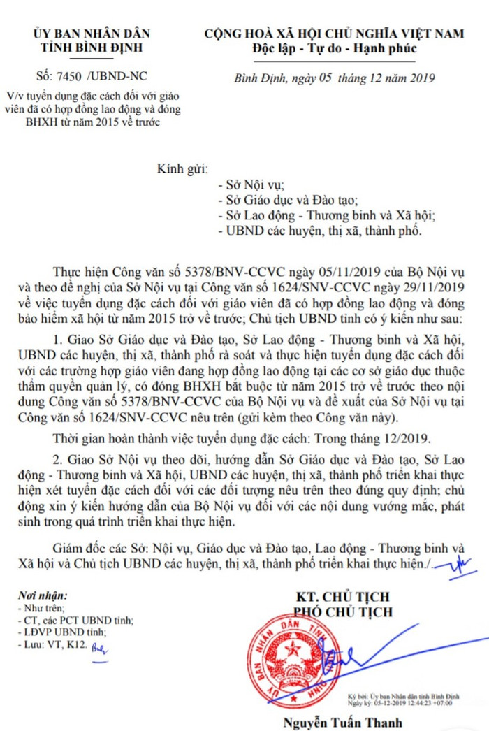 Công văn 7450 của Ủy ban Nhân dân tỉnh Bình Định nêu rõ trách nhiệm của liên Sở (Ảnh:V.N) Công văn 7450 của Ủy ban Nhân dân tỉnh Bình Định nêu rõ trách nhiệm của liên Sở (Ảnh:V.N)