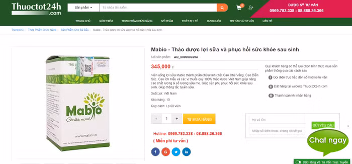 Cục An toàn thực phẩm khuyến cáo người tiêu dùng không mua thực phẩm bảo vệ sức khỏe viên uống lợi sữa MABIO trên trang https://thuoctot24h.com