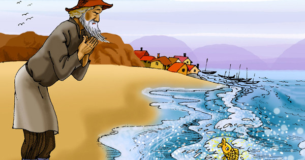 Minh hoạ truyện "Ông lão đánh cá và con cá vàng". Ảnh: VnDoc.com