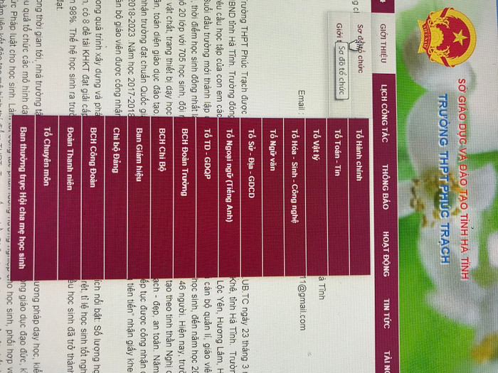 Bộ máy tổ chức Trường Trung học phổ thông Phúc Trạch (lấy từ Website Trung học phổ thông Phúc Trạch) Bộ máy tổ chức Trường Trung học phổ thông Phúc Trạch (lấy từ Website Trung học phổ thông Phúc Trạch)