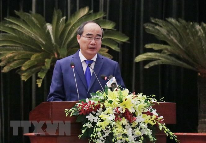 Ủy viên Bộ Chính trị, Bí thư Thành ủy Thành phố Hồ Chí Minh Nguyễn Thiện Nhân phát biểu tại buổi lễ. (Ảnh: Tiến Lực/TTXVN) Ủy viên Bộ Chính trị, Bí thư Thành ủy Thành phố Hồ Chí Minh Nguyễn Thiện Nhân phát biểu tại buổi lễ. (Ảnh: Tiến Lực/TTXVN)