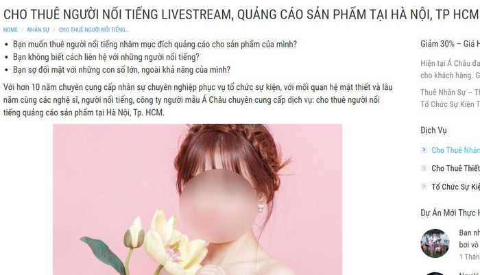 Có cả dịch vụ cho thuê người nổi tiếng để quảng cáo sản phẩm. Ảnh: Chụp màn hình. Có cả dịch vụ cho thuê người nổi tiếng để quảng cáo sản phẩm. Ảnh: Chụp màn hình.