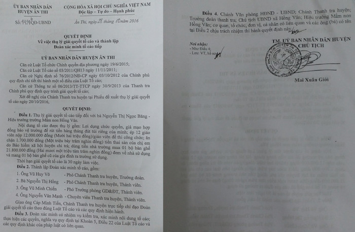 Quyết định thành lập đoàn thanh tra mới do ông Mai Xuân Giới, Chủ tịch Ủy ban nhân dân huyện Ân Thi ký. Quyết định này đã vi phạm thông tư 06 của Thanh tra Chính phủ. Ảnh: NVCC. Quyết định thành lập đoàn thanh tra mới do ông Mai Xuân Giới, Chủ tịch Ủy ban nhân dân huyện Ân Thi ký. Quyết định này đã vi phạm thông tư 06 của Thanh tra Chính phủ. Ảnh: NVCC.