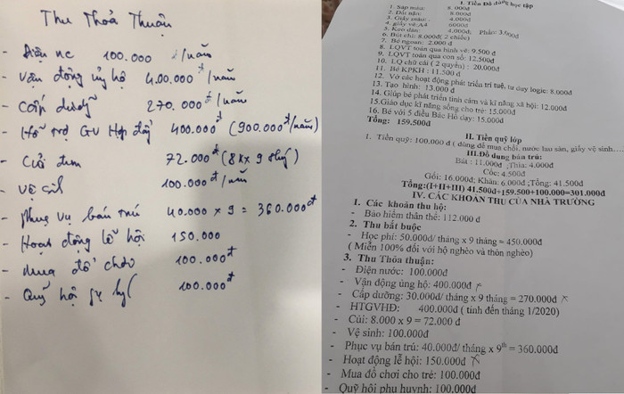 Nhiều khoản thu của Trường mầm non Đông Khê (bên trái) và Trường tiểu học Đông Khê khiến phụ huynh bức xúc. Ảnh: NVCC. Nhiều khoản thu của Trường mầm non Đông Khê (bên trái) và Trường tiểu học Đông Khê khiến phụ huynh bức xúc. Ảnh: NVCC.