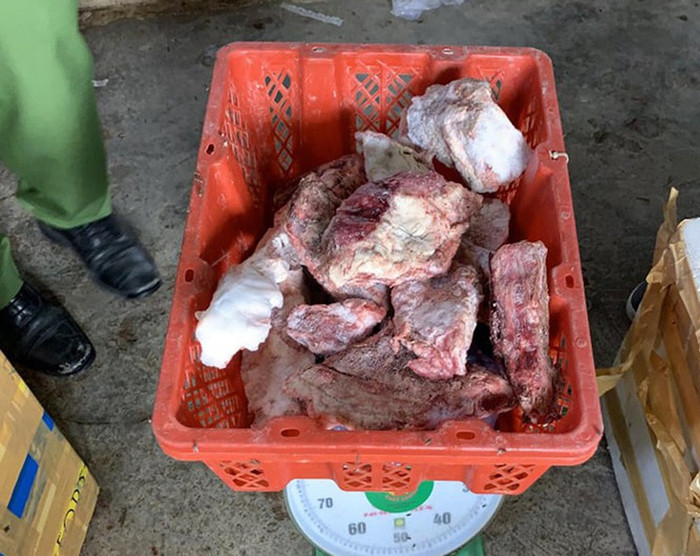 Thịt heo nái ông Tân bán cho người dân bị dịch tả Châu Phi. Ảnh: Công an tỉnh Bình Thuận. Thịt heo nái ông Tân bán cho người dân bị dịch tả Châu Phi. Ảnh: Công an tỉnh Bình Thuận.