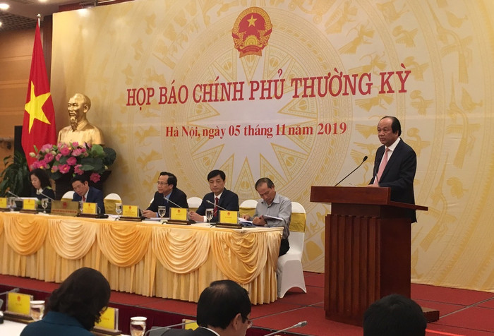 Bộ trưởng Mai Tiến Dũng tại buổi họp báo thường kỳ. Ảnh: VP. Bộ trưởng Mai Tiến Dũng tại buổi họp báo thường kỳ. Ảnh: VP.