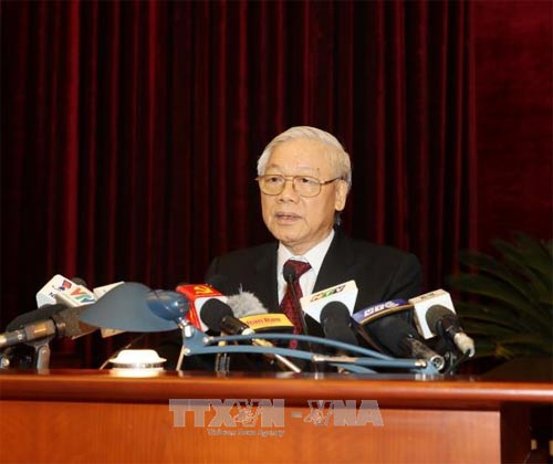 Tổng Bí thư Nguyễn Phú Trọng phát biểu bế mạc Hội nghị. Ảnh: Trí Dũng/TTXVN Tổng Bí thư Nguyễn Phú Trọng phát biểu bế mạc Hội nghị. Ảnh: Trí Dũng/TTXVN