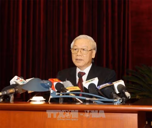 Tổng Bí thư Nguyễn Phú Trọng phát biểu bế mạc Hội nghị. Ảnh: Trí Dũng/TTXVN