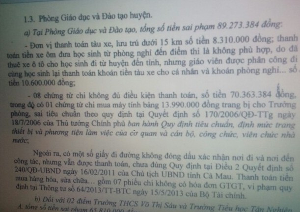 Nhiều khoản chi sai quy định tại Phòng Giáo dục và Đào tạo huyện Phú Tân (Cà Mau) vừa bị thanh tra phát hiện. Ảnh: Ngọc Huỳnh. Nhiều khoản chi sai quy định tại Phòng Giáo dục và Đào tạo huyện Phú Tân (Cà Mau) vừa bị thanh tra phát hiện. Ảnh: Ngọc Huỳnh.