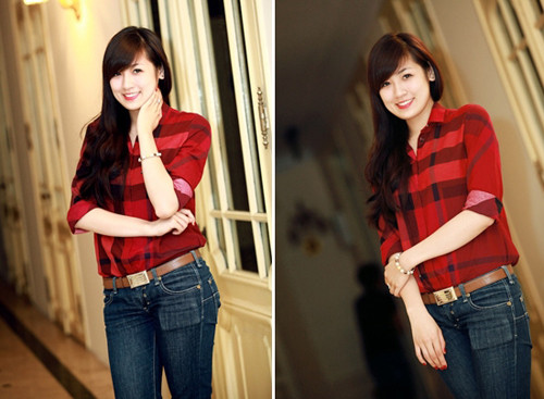 Quần Jean và áo sơ mi. Jean và sơ mi kẻ, chấm bi luôn mang lại vẻ trẻ trung và hiếm khi lỗi mốt. Trong những bức ảnh trên đây, Tú Anh trở lại trong hình ảnh của một cô sinh viên trẻ trung, năng động, tươi mới. Quần Jean và áo sơ mi. Jean và sơ mi kẻ, chấm bi luôn mang lại vẻ trẻ trung và hiếm khi lỗi mốt. Trong những bức ảnh trên đây, Tú Anh trở lại trong hình ảnh của một cô sinh viên trẻ trung, năng động, tươi mới.