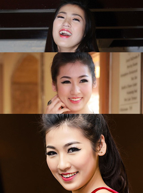 Trang điểm mắt quá kỹ. Mắt Tú Anh không đủ to so với khuôn mặt. Mí mắt của cô lại hơi sụp và nặng, nên đôi mắt có lẽ không nên là điểm nhấn trong khi trang điểm. Tuy nhiên, người đẹp lại tham lam đeo mascara dày và kẻ viền đậm, đen cả hai mí. Vì vậy, chỉ cần cười nhẹ, hai mí mắt của Tú Anh đã ríu lại với nhau. Trang điểm mắt quá kỹ. Mắt Tú Anh không đủ to so với khuôn mặt. Mí mắt của cô lại hơi sụp và nặng, nên đôi mắt có lẽ không nên là điểm nhấn trong khi trang điểm. Tuy nhiên, người đẹp lại tham lam đeo mascara dày và kẻ viền đậm, đen cả hai mí. Vì vậy, chỉ cần cười nhẹ, hai mí mắt của Tú Anh đã ríu lại với nhau.