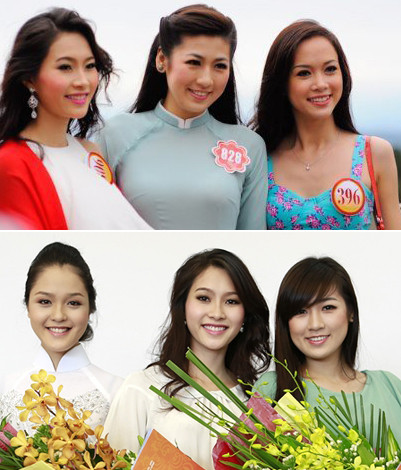 So sánh giữa hai bức ảnh này sẽ thấy sự thay đổi đáng kể về vẻ ngoài khi đổi kiểu tóc. Với màu áo tương đồng nhưng trong bức ảnh trên, Tú Anh (giữa) trông già dặn hơn cả Đặng Thu Thảo (sinh năm 1991) và Ngọc Anh (phải, sinh năm 1990). Trong khi đó, ở bức ảnh dưới, với tóc mái ngang, trông cô có phần trẻ trung hơn Đặng Thu Thảo. So sánh giữa hai bức ảnh này sẽ thấy sự thay đổi đáng kể về vẻ ngoài khi đổi kiểu tóc. Với màu áo tương đồng nhưng trong bức ảnh trên, Tú Anh (giữa) trông già dặn hơn cả Đặng Thu Thảo (sinh năm 1991) và Ngọc Anh (phải, sinh năm 1990). Trong khi đó, ở bức ảnh dưới, với tóc mái ngang, trông cô có phần trẻ trung hơn Đặng Thu Thảo.