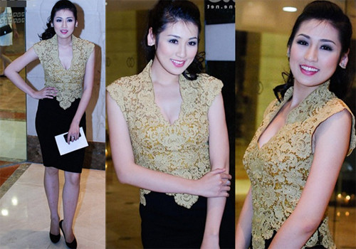 Trang phục kiểu dáng không phù hợp. Chiếc váy và kiểu tóc này đáng lẽ phải dành cho quý bà tầm 40 tuổi chứ không phải là cho cô gái mười tám đôi mươi như Tú Anh. Trang phục kiểu dáng không phù hợp. Chiếc váy và kiểu tóc này đáng lẽ phải dành cho quý bà tầm 40 tuổi chứ không phải là cho cô gái mười tám đôi mươi như Tú Anh.