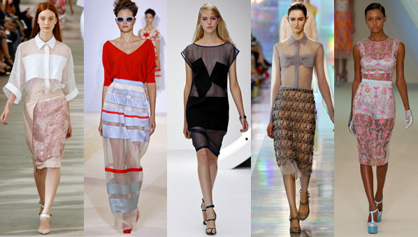 Từ trái qua phải: Các thiết kế của Topshop Unique, Erdem, Temperley London, Preen, Christopher Kane.