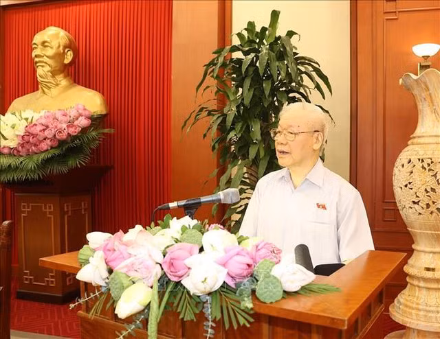 Tổng Bí thư Nguyễn Phú Trọng phát biểu tại cuộc gặp mặt.