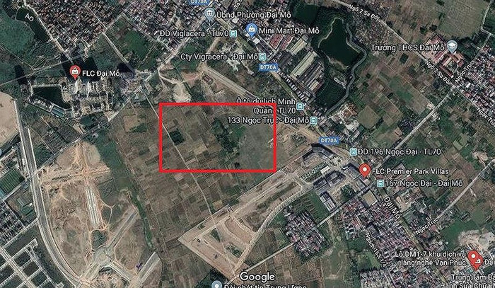 Vị trí lô đất FLC trúng đấu giá năm 2017 đến nay vẫn chưa hoàn thành nghĩa vụ tài chính với nhà nước. Ảnh: Chụp bản đồ vệ tinh.