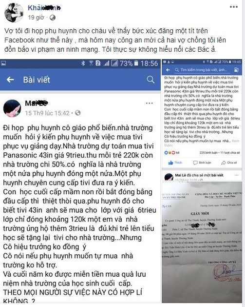 Thông tin được phụ huynh chia sẻ trên mạng xã hội nhận được sự chia sẻ, quan tâm từ dư luận. Tuy nhiên, thông tin này được công an huyện Thường Xuân khẳng định, công an xã làm việc về nội dung khác, không liên quan đến khoản đóng góp đầu năm học. Ảnh: Chụp fb K.M. Thông tin được phụ huynh chia sẻ trên mạng xã hội nhận được sự chia sẻ, quan tâm từ dư luận. Tuy nhiên, thông tin này được công an huyện Thường Xuân khẳng định, công an xã làm việc về nội dung khác, không liên quan đến khoản đóng góp đầu năm học. Ảnh: Chụp fb K.M.