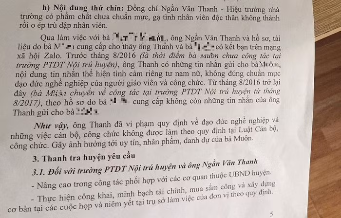 Theo ông Ngần Văn Thanh, báo cáo kết quả kiểm tra, xác minh của Thanh tra huyện Vân Hồ đã chỉ rõ nội dung thứ 9 kiến nghị của cô M.không phản ánh đúng bản chất vấn đề. Ảnh: NVCC.