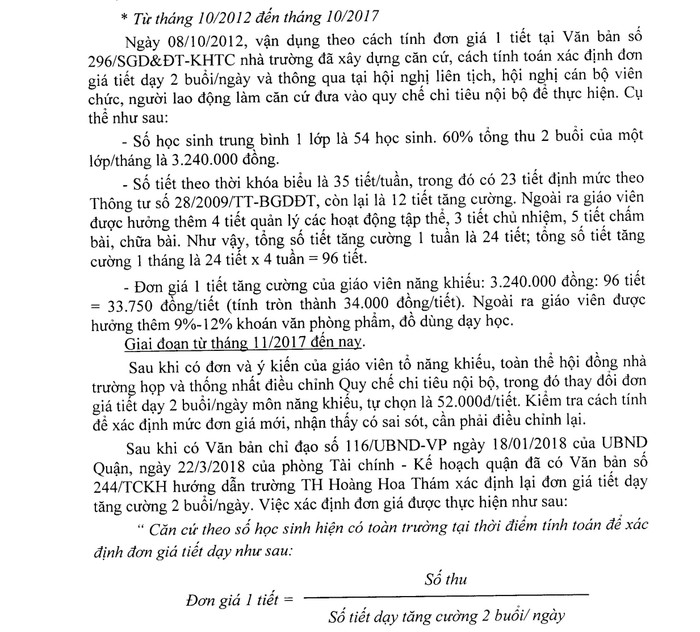 Cách tính đơn giá tiết dạy tăng cường ra 34.000 đồng được giáo viên cho rằng sai mà đoàn thanh tra vẫn áp dụng và đưa vào kết luận khiến giáo viên bức xúc. Ảnh: NVCC. Cách tính đơn giá tiết dạy tăng cường ra 34.000 đồng được giáo viên cho rằng sai mà đoàn thanh tra vẫn áp dụng và đưa vào kết luận khiến giáo viên bức xúc. Ảnh: NVCC.
