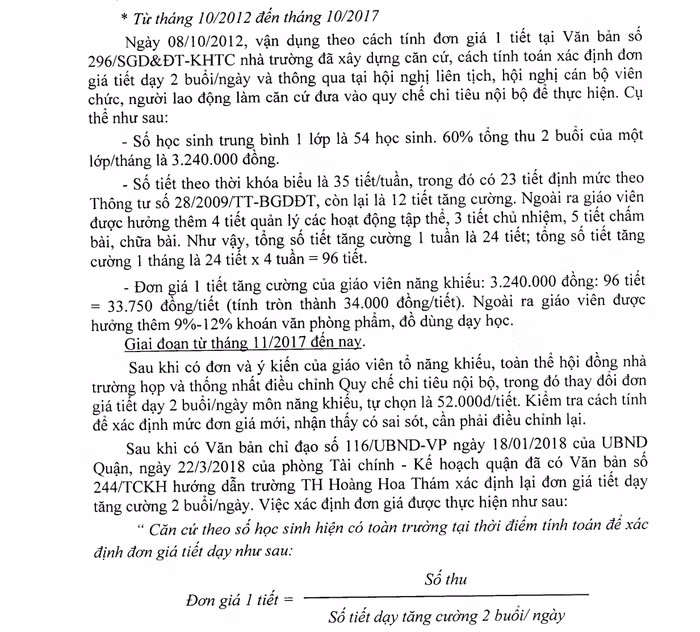 Cách tính đơn giá tiết dạy tăng cường ra 34.000 đồng được giáo viên cho rằng sai mà đoàn thanh tra vẫn áp dụng và đưa vào kết luận khiến giáo viên bức xúc. Ảnh: NVCC.