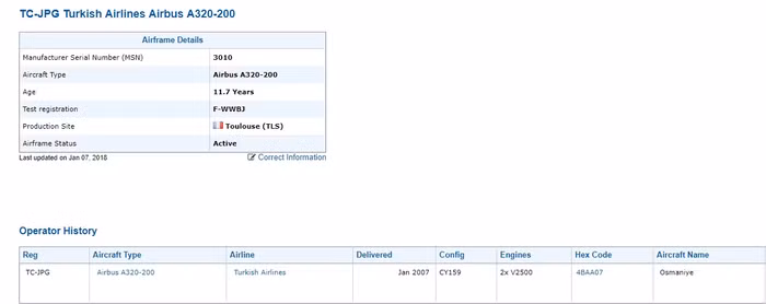 Chiếc Airbus A320 (số xuất xưởng 3010). Ảnh: Chụp từ màn hình planespotters. Chiếc Airbus A320 (số xuất xưởng 3010). Ảnh: Chụp từ màn hình planespotters.