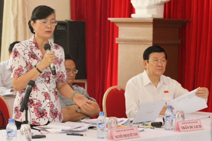 Đại biểu Nguyễn Thị Quyết Tâm phát biểu sáng 27/5. Ảnh: Nguyễn Hưng, VnExpress