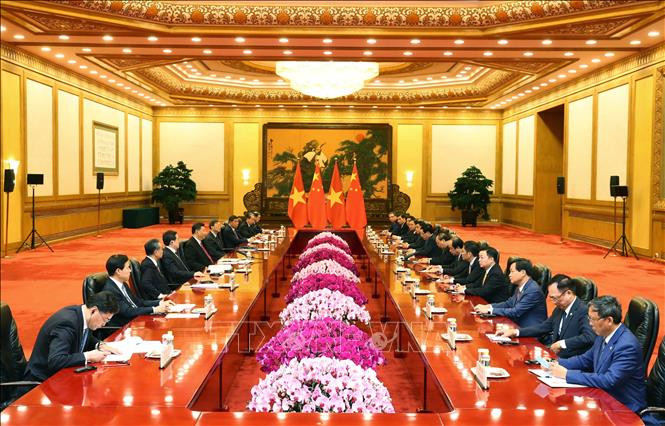 Quang cảnh buổi hội kiến. Ảnh: Thống Nhất/TTXVN Quang cảnh buổi hội kiến. Ảnh: Thống Nhất/TTXVN