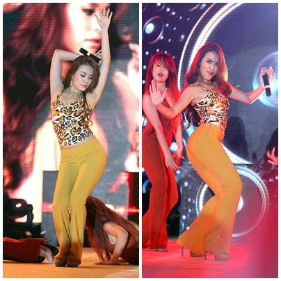 Hoàng Thùy Linh luôn biết cách "đốt cháy" sân khấu bằng những động tác vũ đạo uốn éo và nóng bỏng.