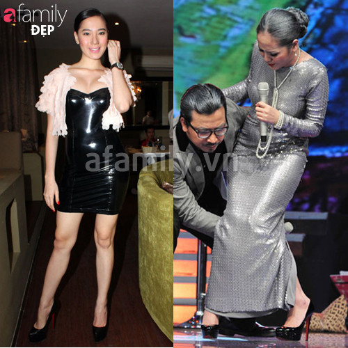 Phương Linh và Chung Thục Quyên cùng đụng mẫu Daffodile đen của Louboutin.