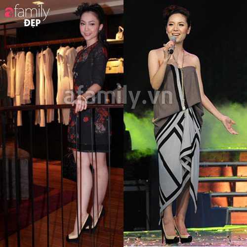 Người đẹp còn "đụng hàng" mẫu giày cap-toe gam nude-đen với Linh Nga. Mẫu giày này chính là phiên bản khác màu với đôi của Diễm Hương và Thái Hà.