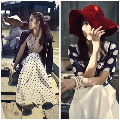 Sự quý phái và vô cùng tinh tế đến từ những họa tiết chấm bi và cách mix trang phục vô cùng ổn của Tăng Thanh Hà.