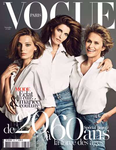 Siêu mẫu Lauren Hutton (bìa phải) không kém phần rạng rỡ bên hai đàn em trên bìa tạp chí thời trang danh tiếng.
