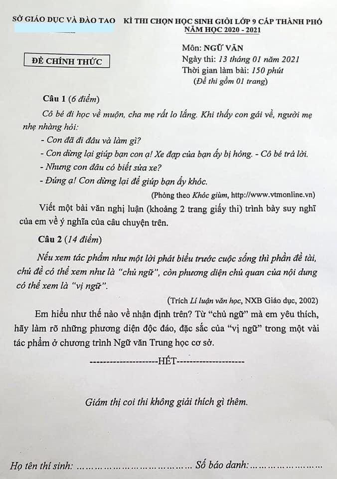 Đề thi học sinh giỏi gây nhiều tranh cãi. (Ảnh do tác giả cung cấp) Đề thi học sinh giỏi gây nhiều tranh cãi. (Ảnh do tác giả cung cấp)