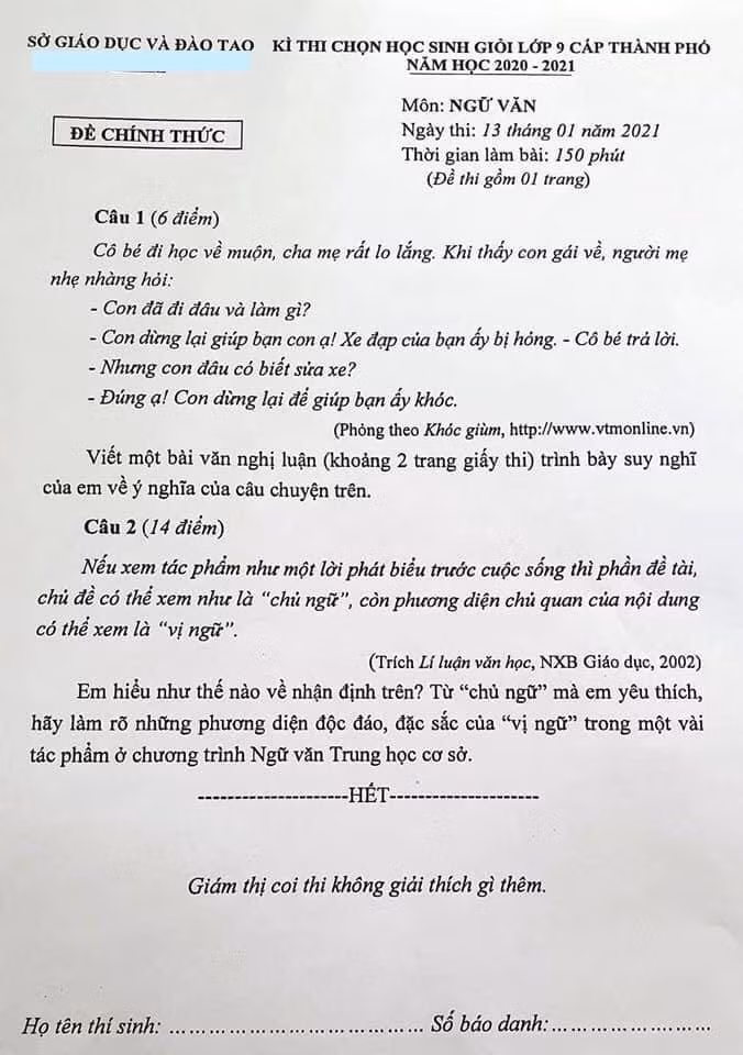 Đề thi học sinh giỏi gây nhiều tranh cãi. (Ảnh do tác giả cung cấp) Đề thi học sinh giỏi gây nhiều tranh cãi. (Ảnh do tác giả cung cấp)